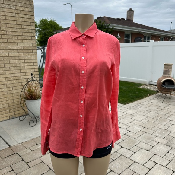 J. Crew Tops - J. Crew Coral Button-Up Linen Dress Shirt 6